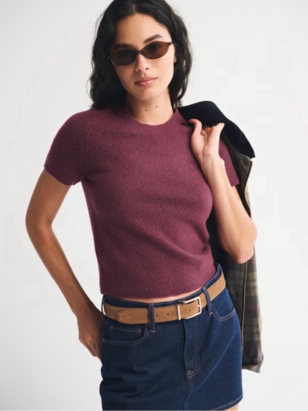 Abercrombie Merino Wool Blend Sweater Tee Burgundy S - Picture 2 of 4